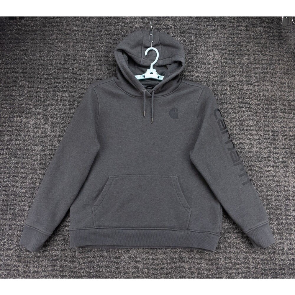 Carhartt Hoodie Womens XL Gray Relaxed Clarksburg Sweatshirt Spellout Logo Work
